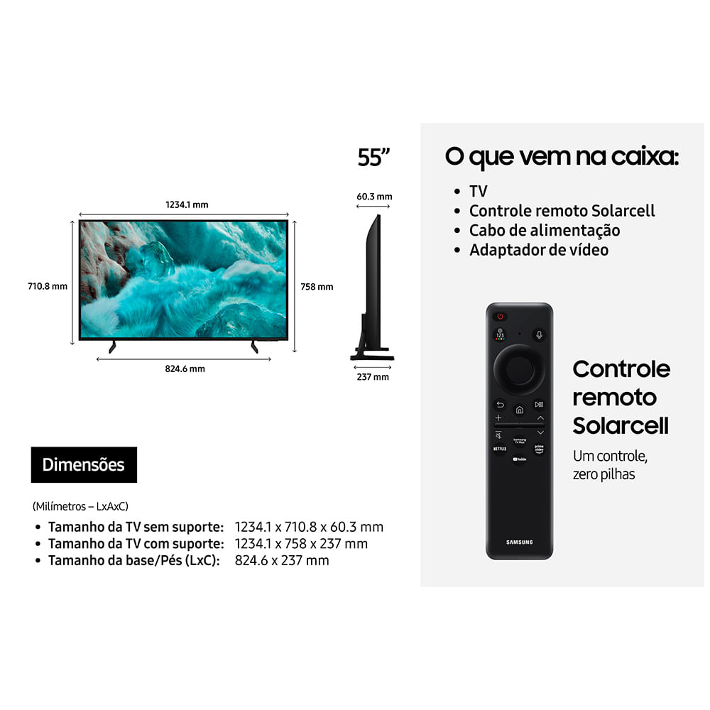 Smart TV Samsung Vision AI 55" Polegadas QLED 4K Q7F 2025, Processador com AI e Alexa Integrada