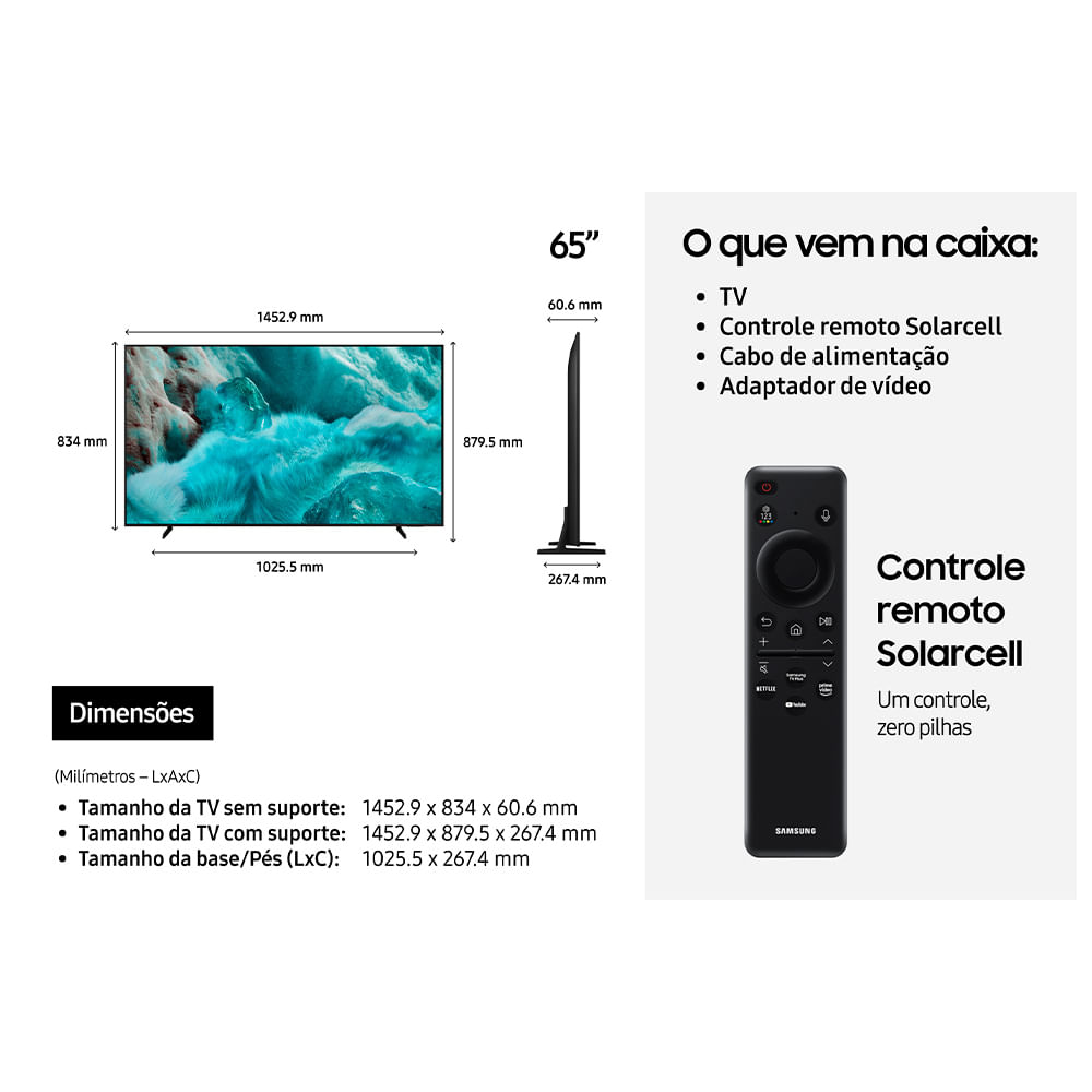 Smart TV Samsung Vision AI 65" Polegadas QLED 4K Q7F 2025, Processador com AI e Alexa Integrada