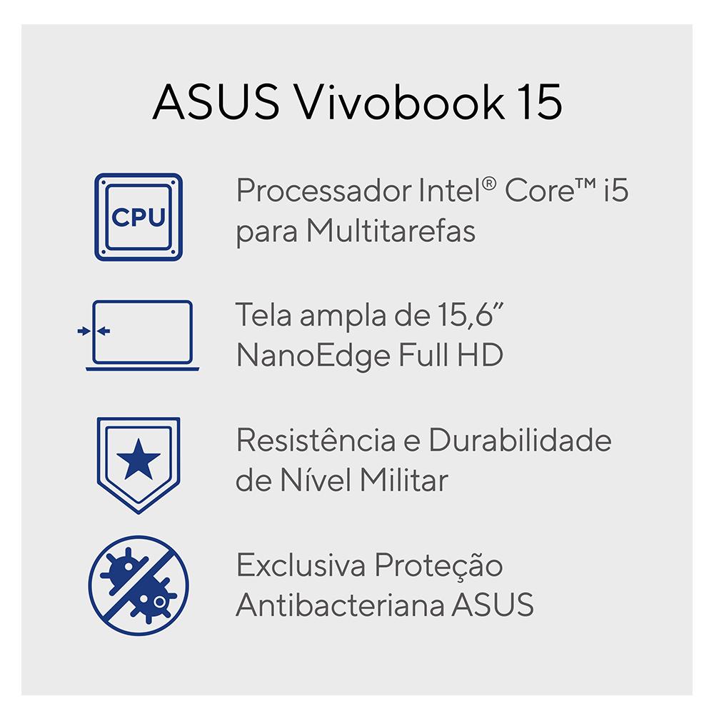 Notebook Asus Vivobook 15, Intel Core i5-1235U, 8GB/512GB SSD, Win11, Tela 15,6" - X1504ZA-NJ987W