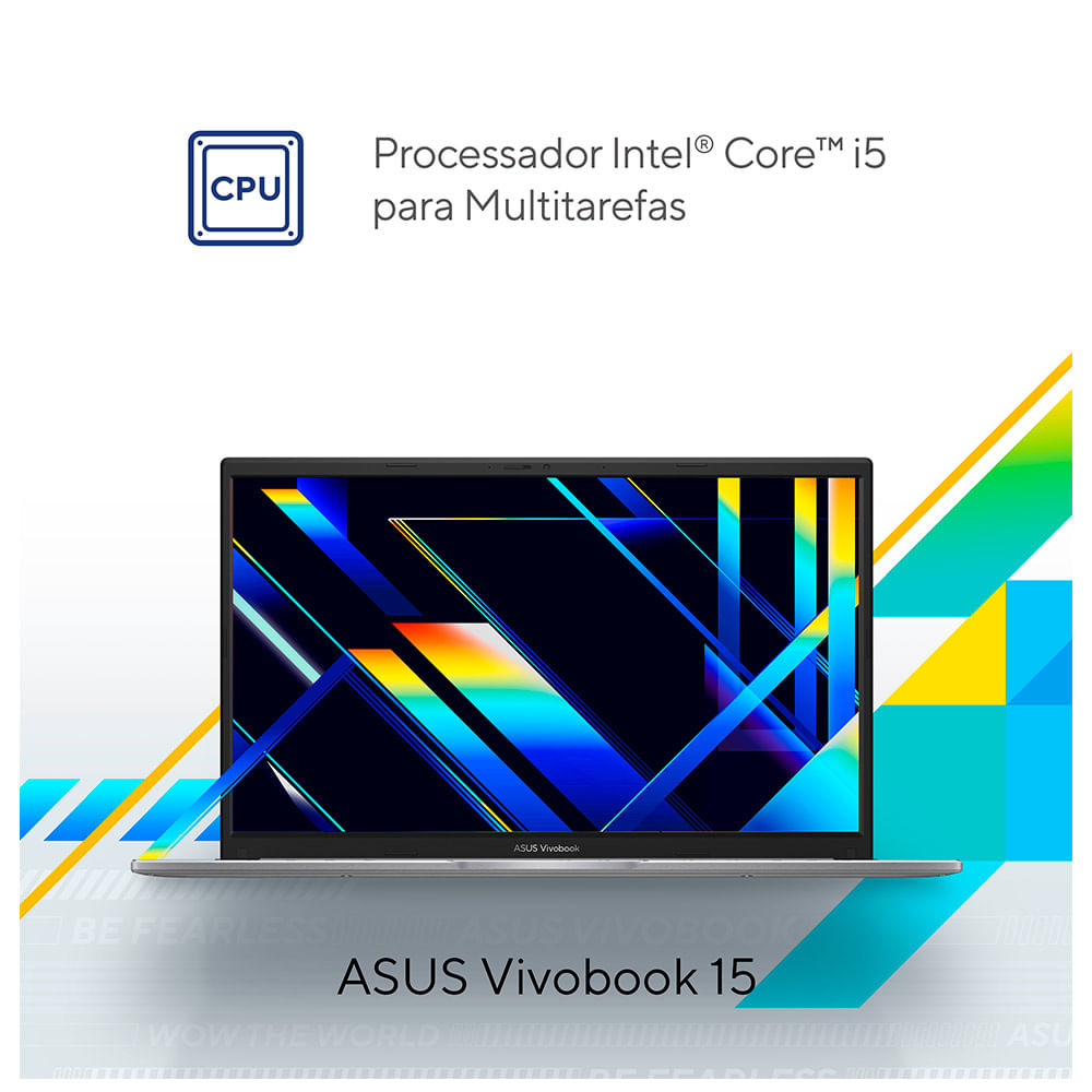 Notebook Asus VivoBook 15, Intel® Core i5 1235U, 8GB, 512GB SSD, Tela de 15,6" FHD, Cool Silver - X1504ZA-NJ986W