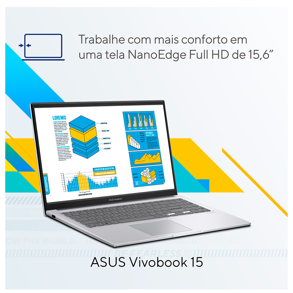 Notebook Asus VivoBook 15, Intel® Core i5 1235U, 8GB, 512GB SSD, Tela de 15,6" FHD, Cool Silver - X1504ZA-NJ986W