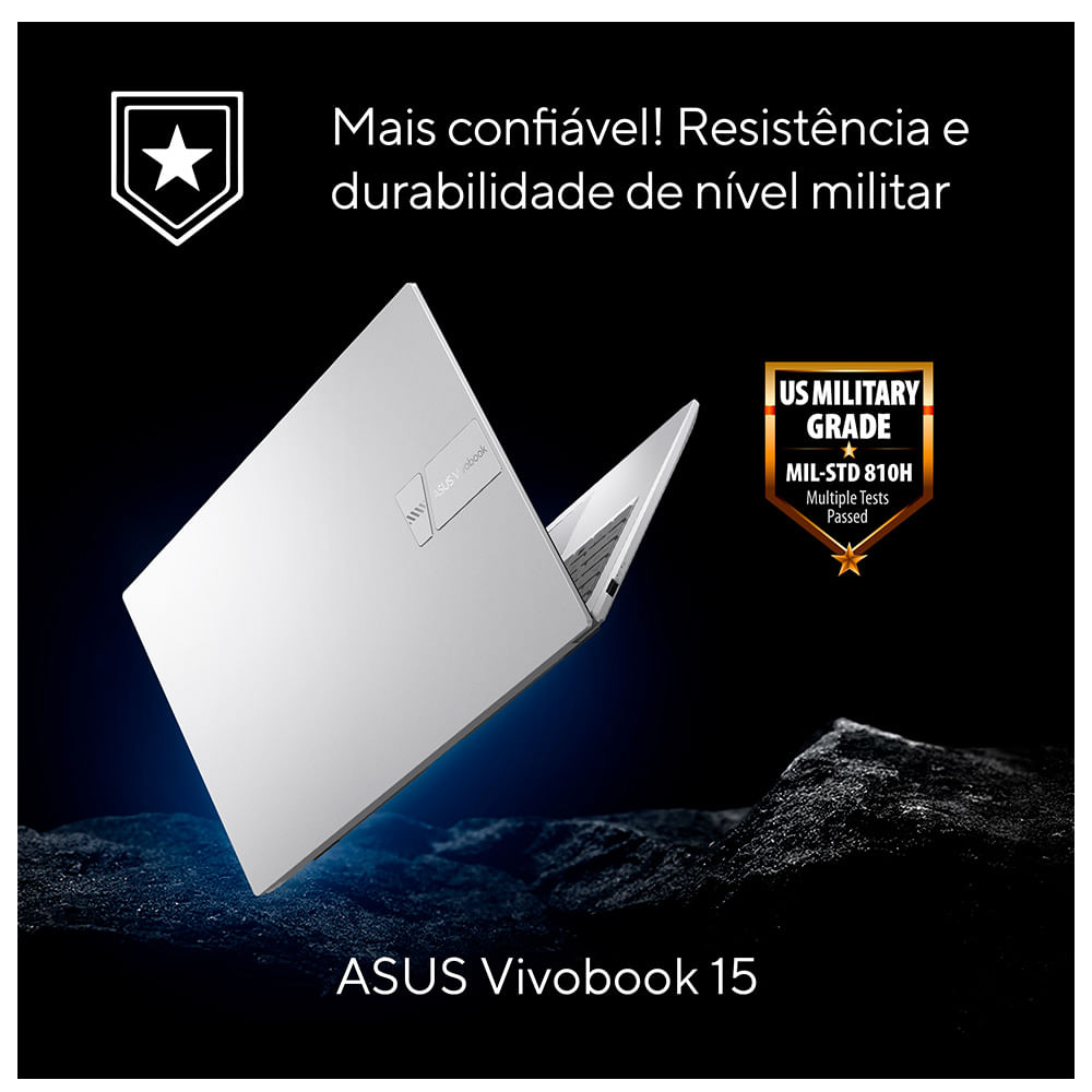 Notebook Asus VivoBook 15, Intel® Core i5 1235U, 8GB, 512GB SSD, Tela de 15,6" FHD, Cool Silver - X1504ZA-NJ986W