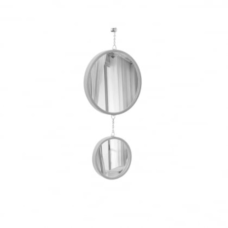 Espelho Decorativo Duplo Alça Corrente 20 cm e 30 cm Redondo Cinza
