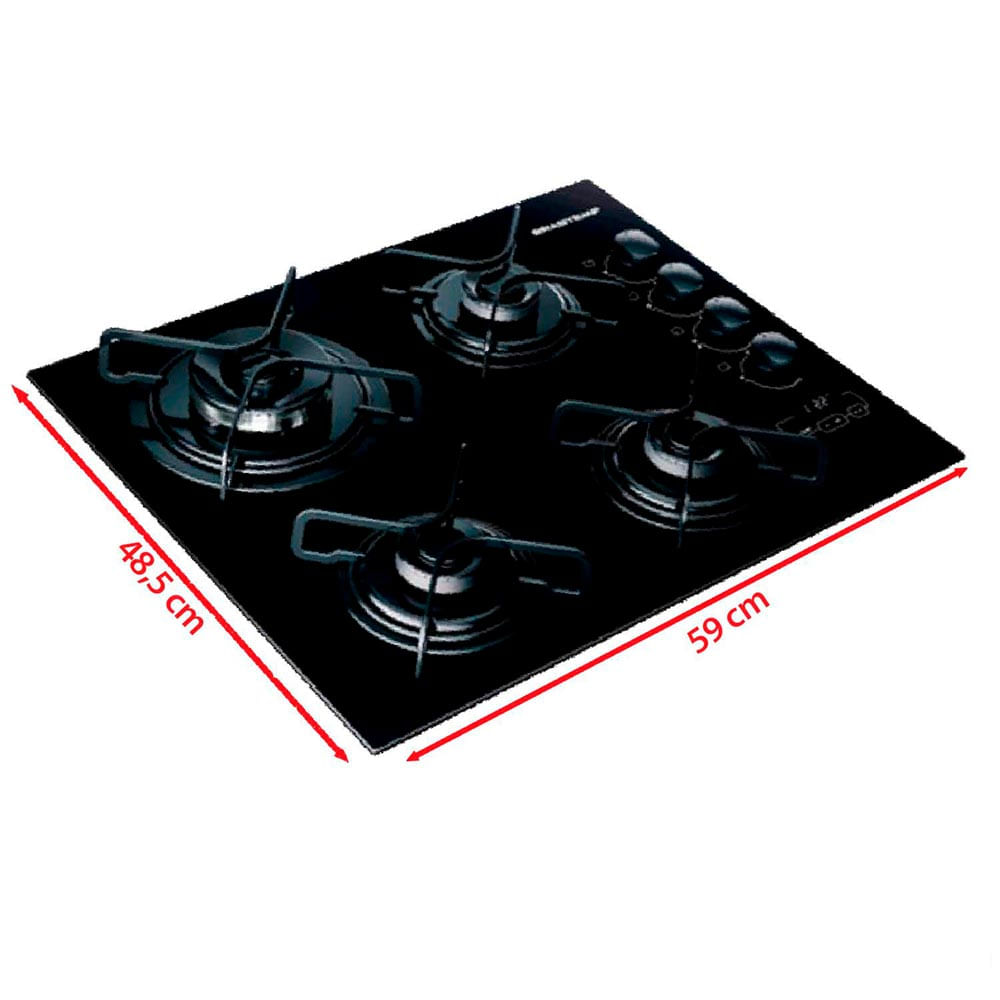 Cooktop Brastemp 4 Bocas, á Gás, Acendimento Super Automático, Touch Timer, Mega Chama, Preto - BDT62AE