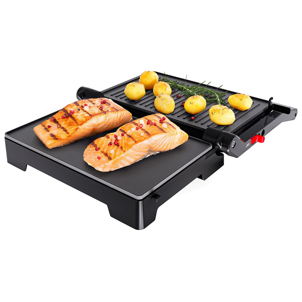 Mini Grill Elétrico Oster 2 em 1 Inox com Preto - OGRL230