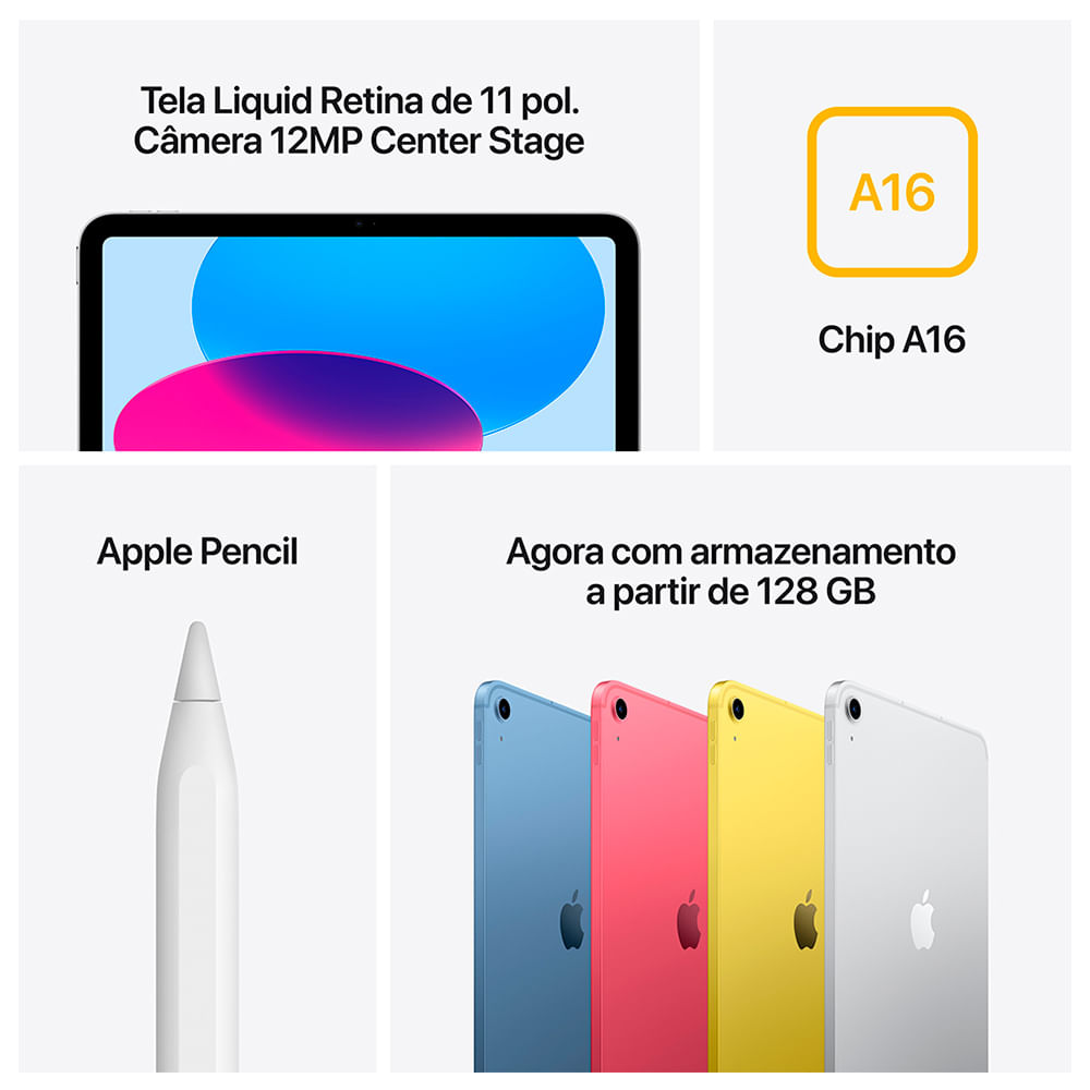 Apple iPad 11ª geração, Chip A16 (Wi-Fi + Cellular, 128GB) - Rosa