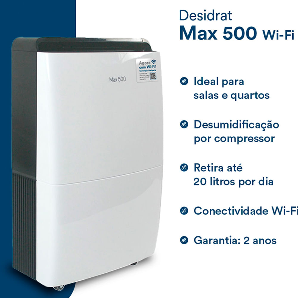 Desumidificador de Ar Desidrat Max 500 com Wi-Fi Branco