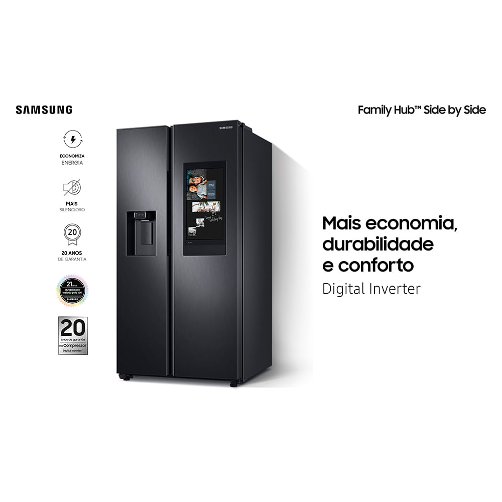 Refrigerador Side by Side Family Samsung de 02 Portas Frost Free, 585 Litros, Painel Eletrônico, Inox e Preto - RS58T5561B1