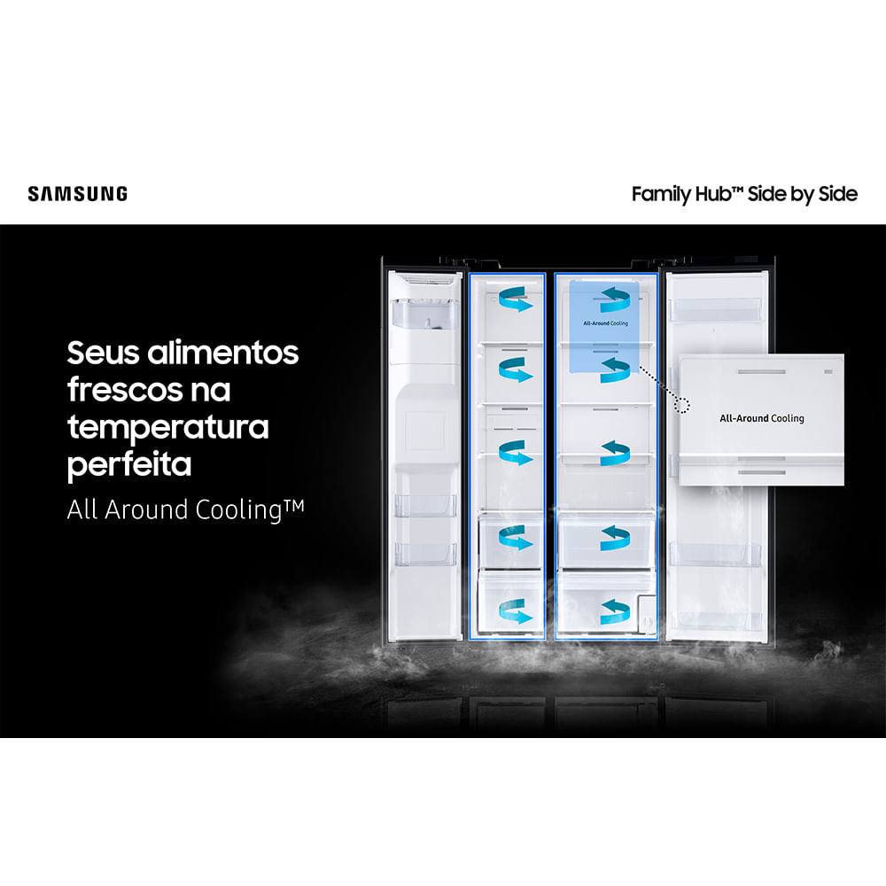 Refrigerador Side by Side Family Samsung de 02 Portas Frost Free, 585 Litros, Painel Eletrônico, Inox e Preto - RS58T5561B1