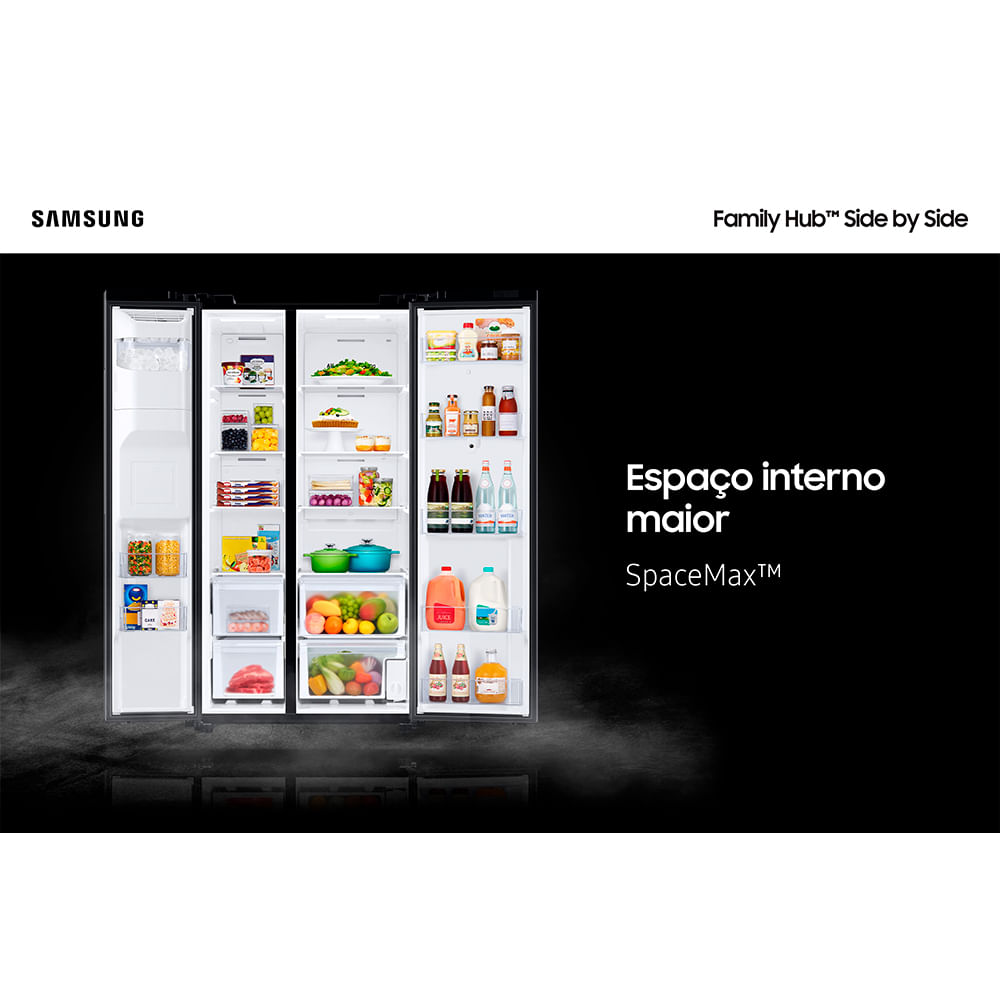 Refrigerador Side by Side Family Samsung de 02 Portas Frost Free, 585 Litros, Painel Eletrônico, Inox e Preto - RS58T5561B1