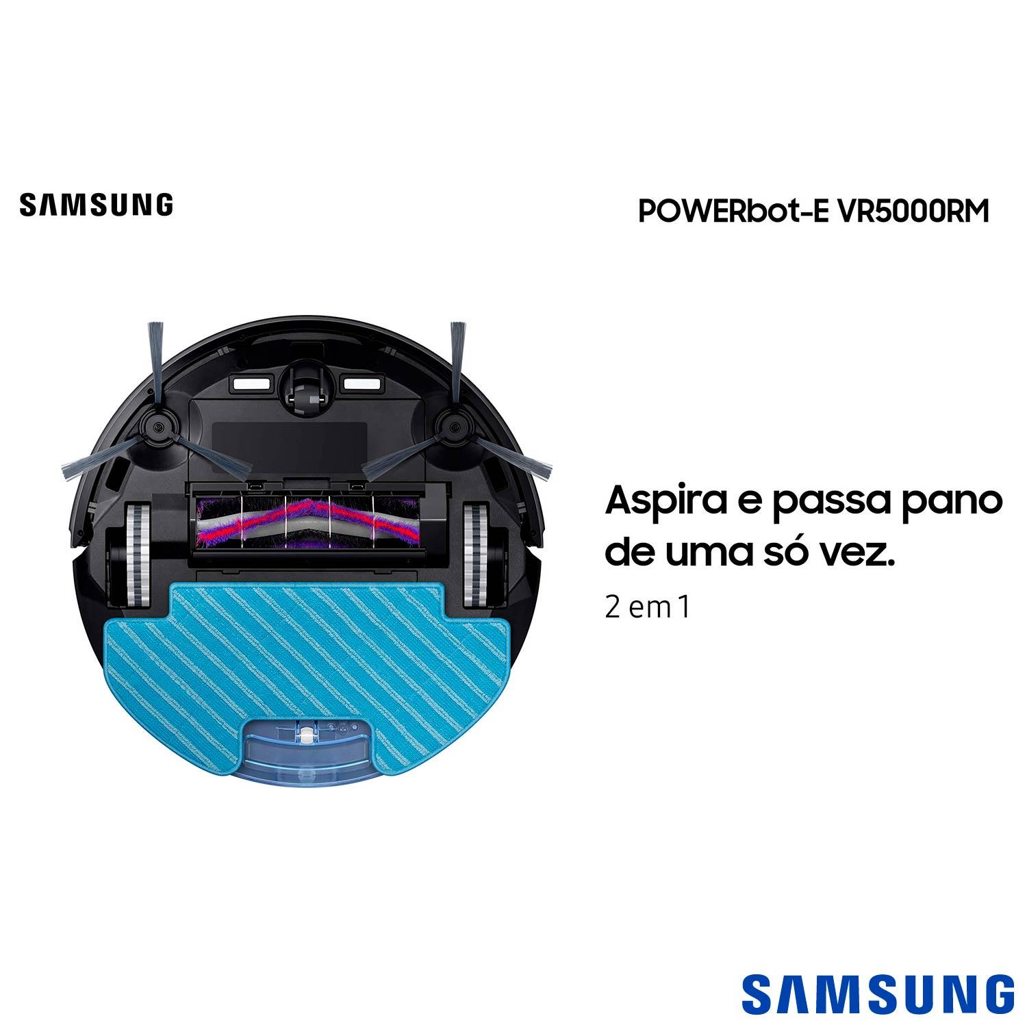 Robô Aspirador VR5000RM Powerbot-e Samsung 2 em 1: Aspira e passa pano com WI-FI - VR05R5050WK/AZ
