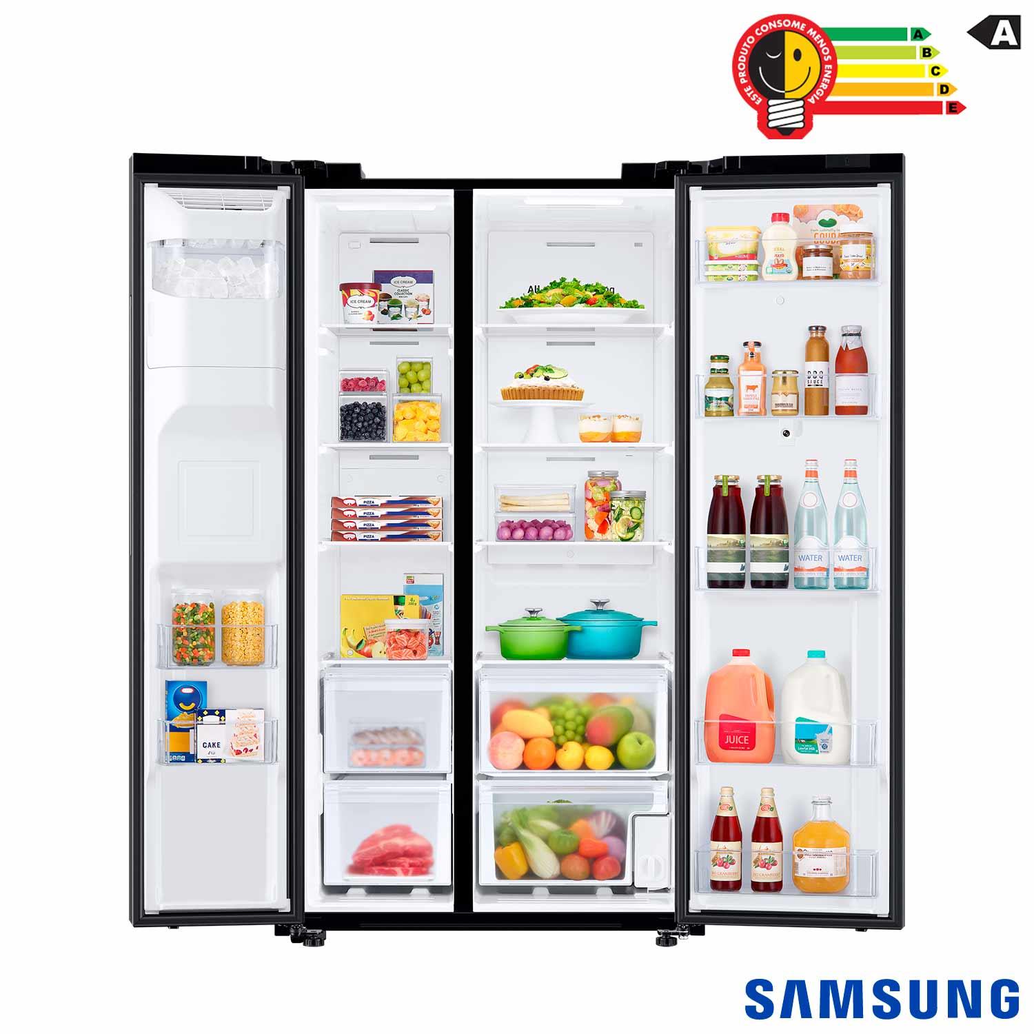 Refrigerador Side by Side Family Samsung de 02 Portas Frost Free, 585 Litros, Painel Eletrônico, Inox e Preto - RS5