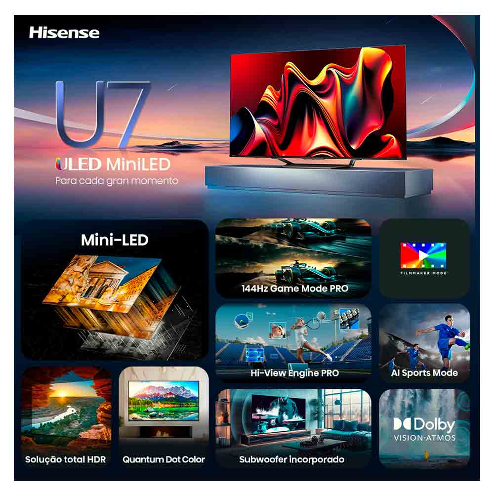 Smart TV Hisense  Mini LED UHD 4K 65" Polegadas Frequência 144 Hz e Wi-Fi - 65U75LUA