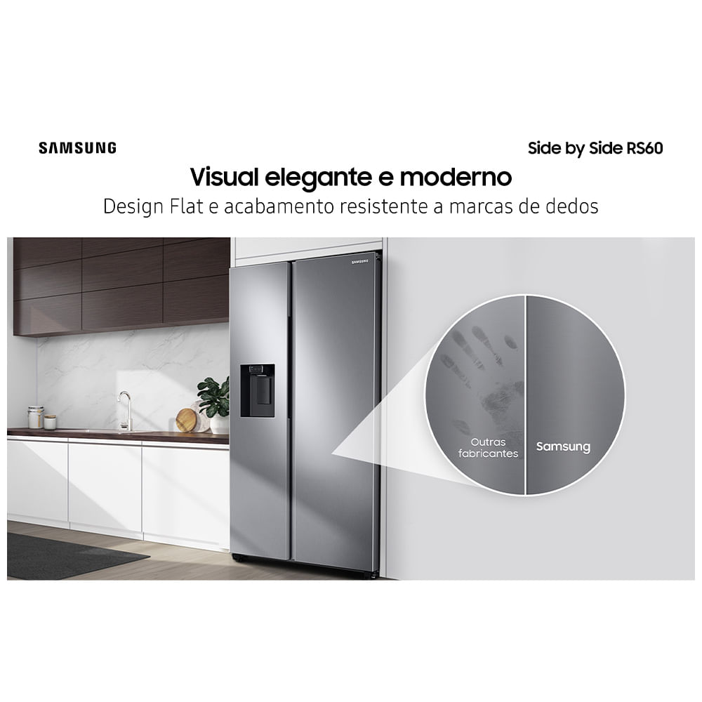 Refrigerador RS60 Samsung Side by Side Inverter 602 Litros com All Around Cooling™ e SpaceMax™ Inox Look - RS60T5200S9