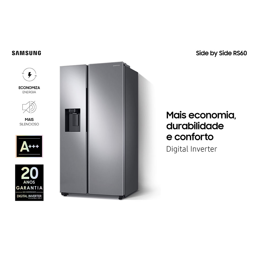 Refrigerador RS60 Samsung Side by Side Inverter 602 Litros com All Around Cooling™ e SpaceMax™ Inox Look - RS60T5200S9