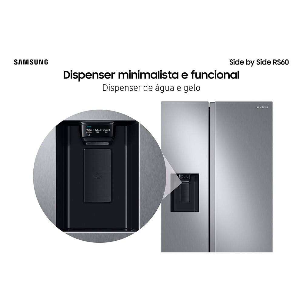 Refrigerador RS60 Samsung Side by Side Inverter 602 Litros com All Around Cooling™ e SpaceMax™ Inox Look - RS60T5200S9