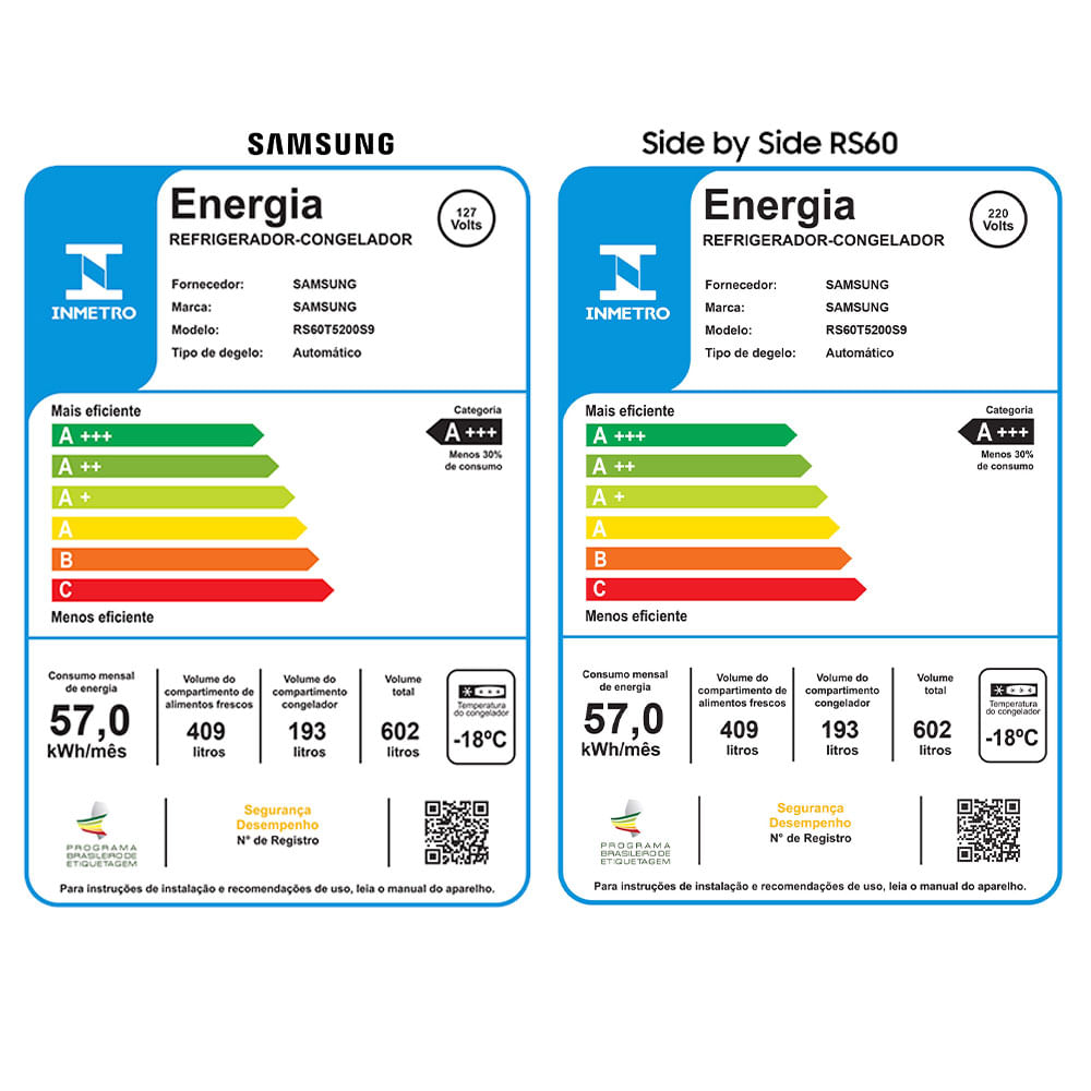 Refrigerador RS60 Samsung Side by Side Inverter 602 Litros com All Around Cooling™ e SpaceMax™ Inox Look - RS60T5200S9