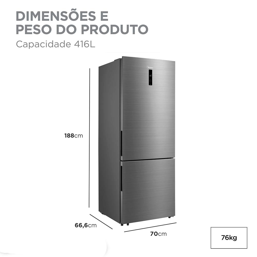 Refrigerador Inverse Midea de 02 Portas Frost Free com 416 Litros Inox Bivolt - MDRB593FGD463