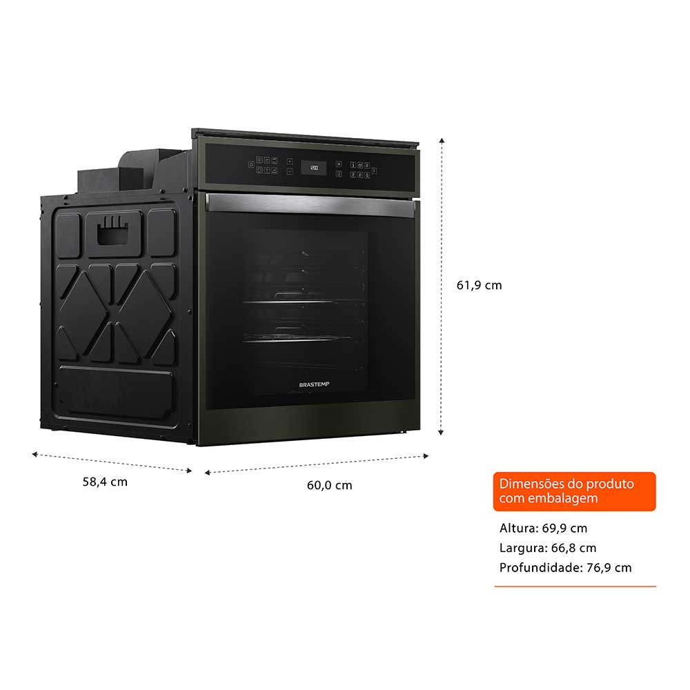 Forno Elétrico de Embutir Brastemp Eclipse Collection com 84 Litros de Capacidade, Grill Black Inox - BOT84AP
