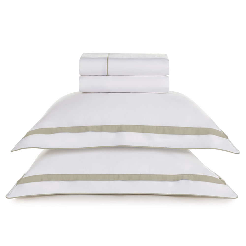 Jogo de Cama King Size com 04 Peças Lara Branco com Areia - Karsten