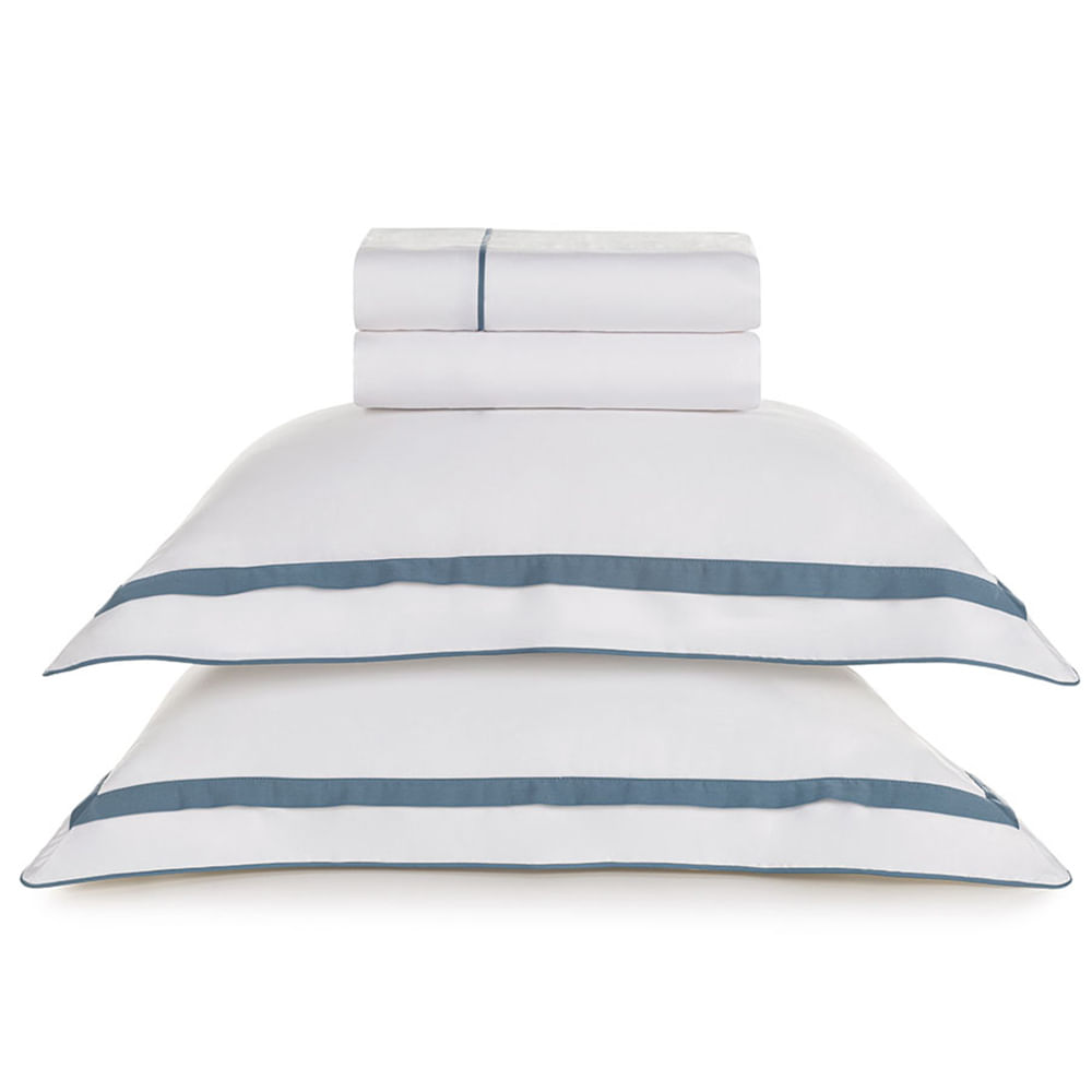 Jogo de Cama King Size com 04 Peças Lara Branco com Índigo - Karsten