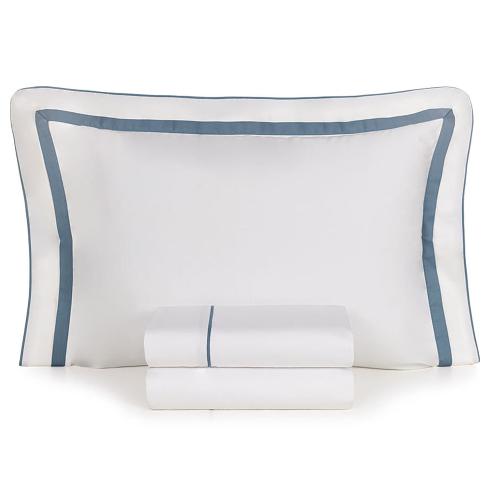 Jogo de Cama King Size com 04 Peças Lara Branco com Índigo - Karsten