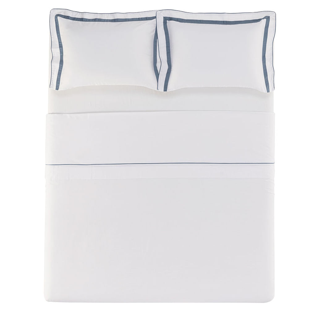 Jogo de Cama King Size com 04 Peças Lara Branco com Índigo - Karsten