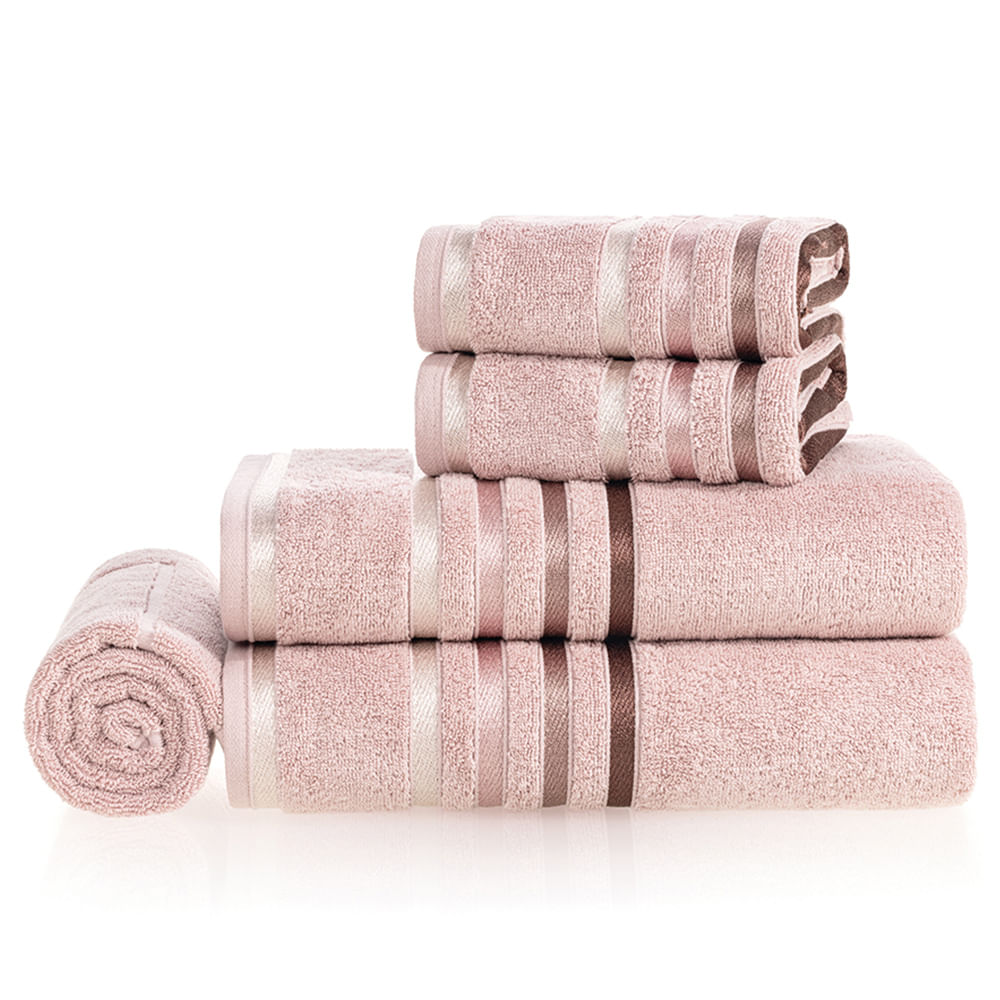 Jogo de Toalhas de Banho Gigante com 05 Peças Fio Penteado Lumina Rosé e Rosa - Karsten