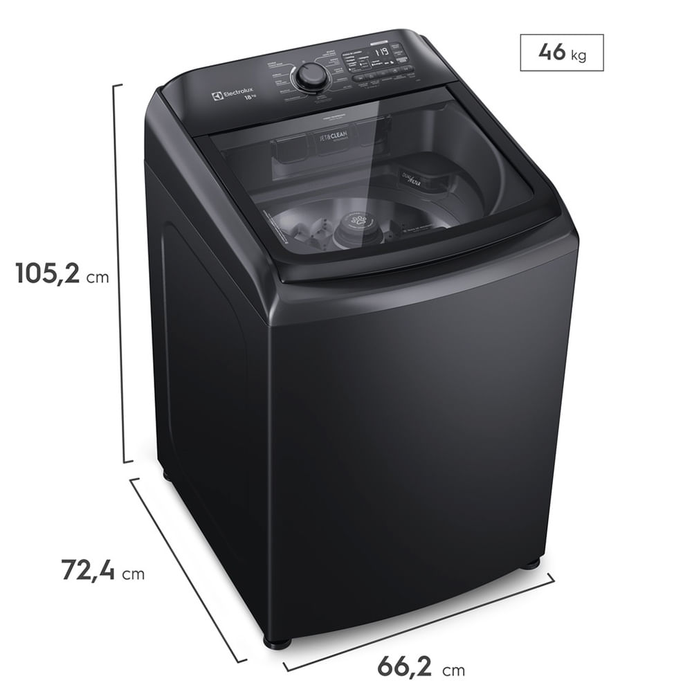 Máquina de lavar Electrolux 18kg Preta Expert Filtro Microplásticos, Jatos Poderosos e Pet Pro (LEB18) - 220V