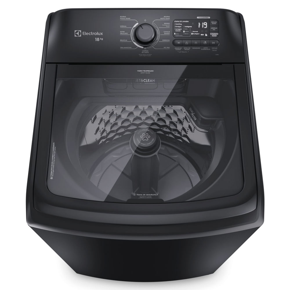 Máquina de lavar Electrolux 18kg Preta Expert Filtro Microplásticos, Jatos Poderosos e Pet Pro (LEB18) - 220V