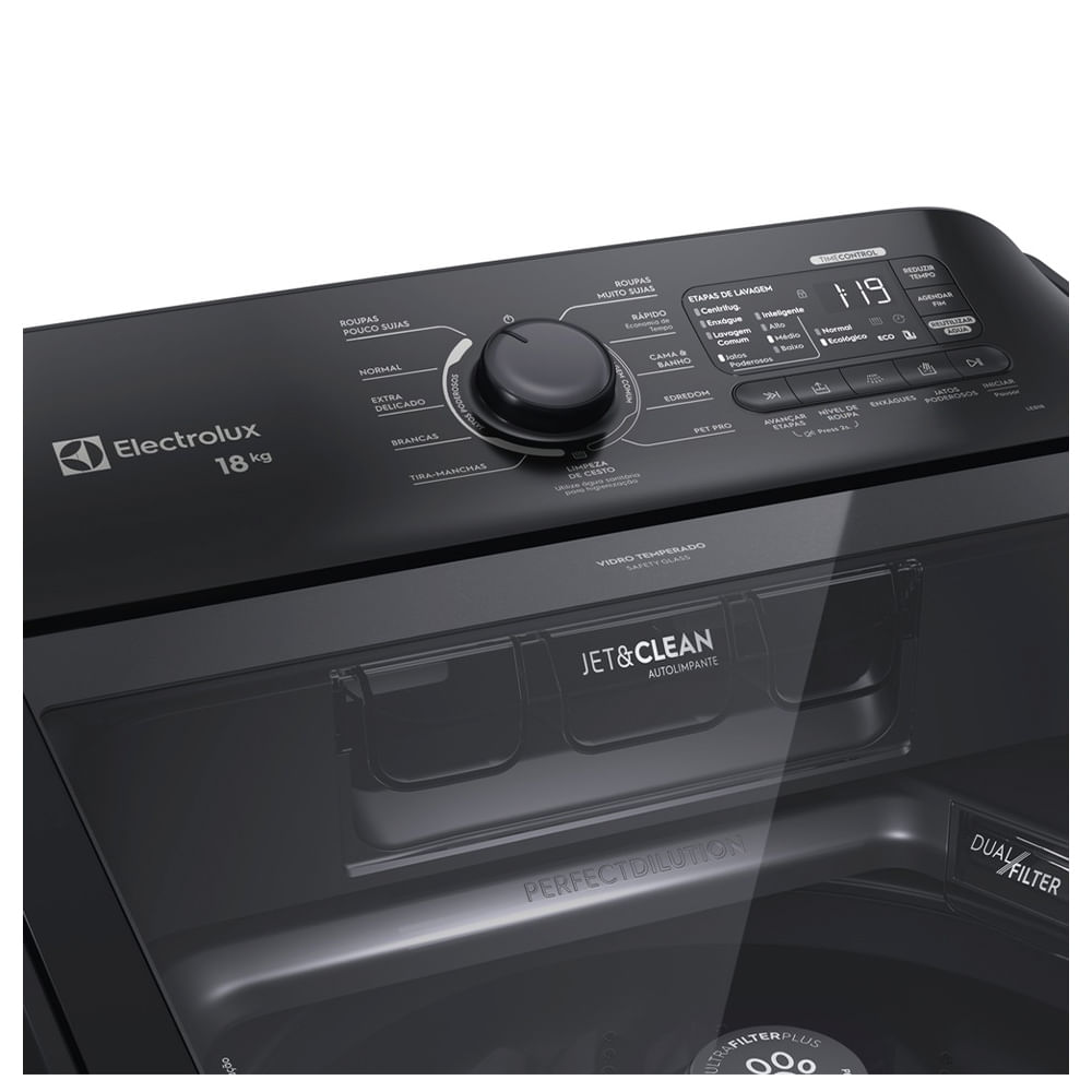 Máquina de lavar Electrolux 18kg Preta Expert Filtro Microplásticos, Jatos Poderosos e Pet Pro (LEB18) - 220V