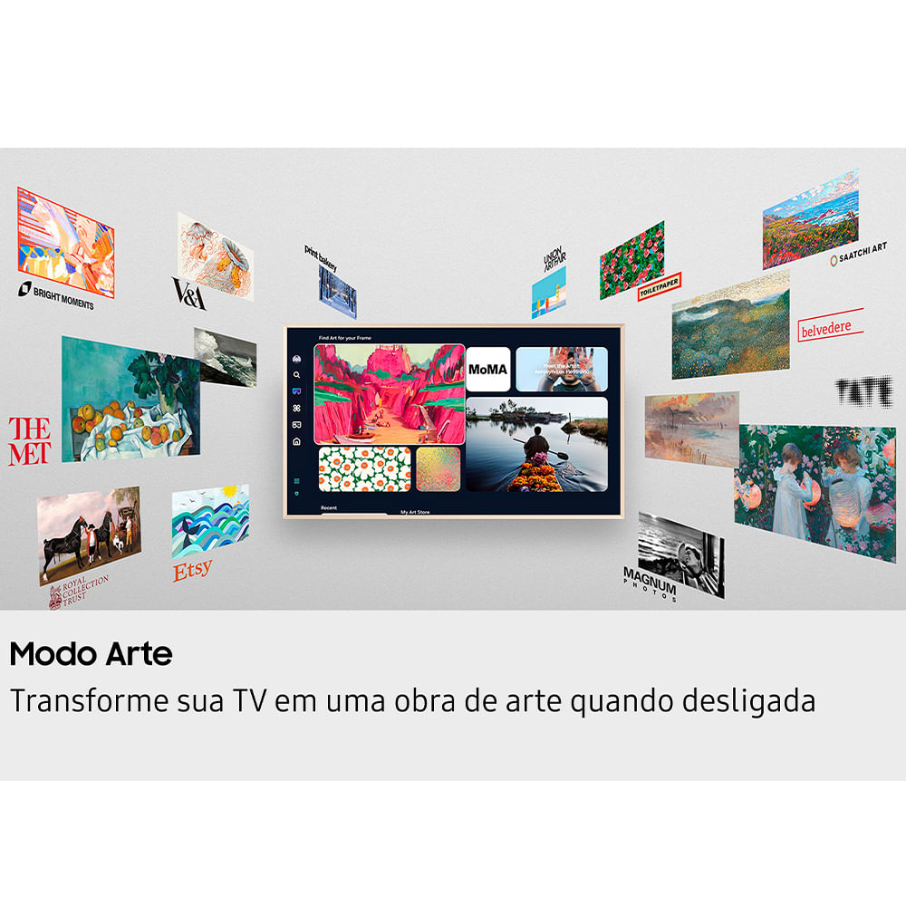 Smart TV Samsung Vision AI 55" Polegadas QLED 4K LS03F 2025, The Frame, Processador com AI e Alexa Integrada