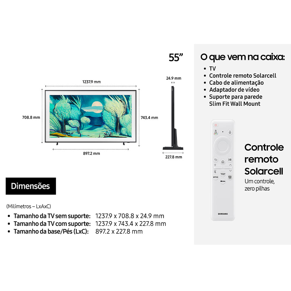 Smart TV Samsung Vision AI 55" Polegadas QLED 4K LS03F 2025, The Frame, Processador com AI e Alexa Integrada
