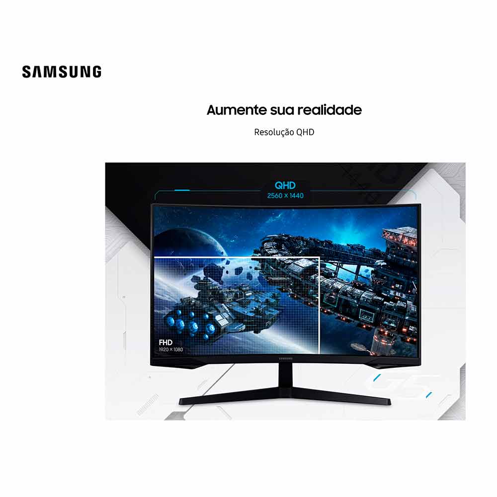 Monitor Gamer Samsung Odyssey G5, 27", QHD, 165Hz, 1ms, Freesync, HDMI, DP - LS27CG552ELMZD