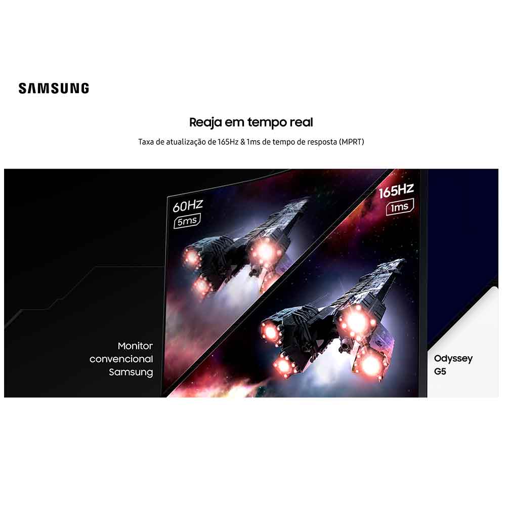 Monitor Gamer Samsung Odyssey G5, 27", QHD, 165Hz, 1ms, Freesync, HDMI, DP - LS27CG552ELMZD