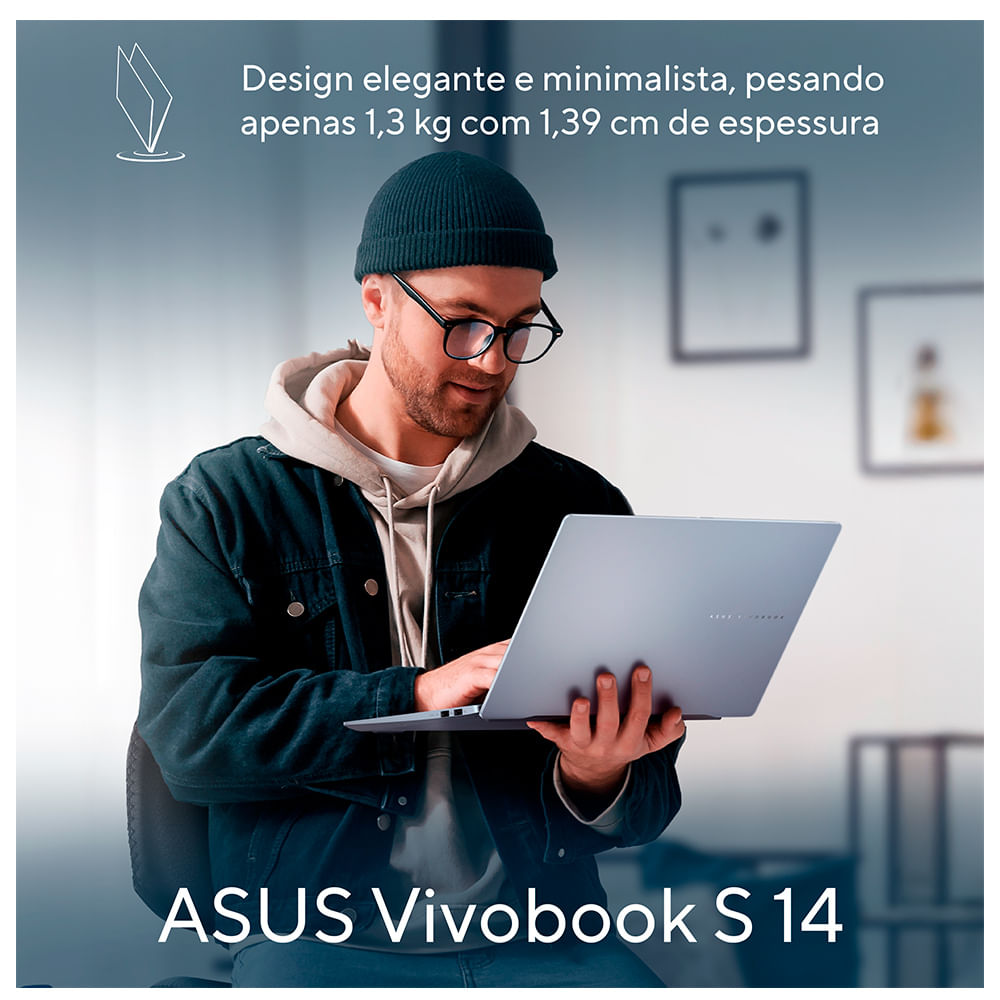 Notebook Asus VivoBook S 14, Core Ultra7 258V, 32GB, 1TB GB SSD, Tela de 14" OLED, Mist Blue - S5406SA-PP097W