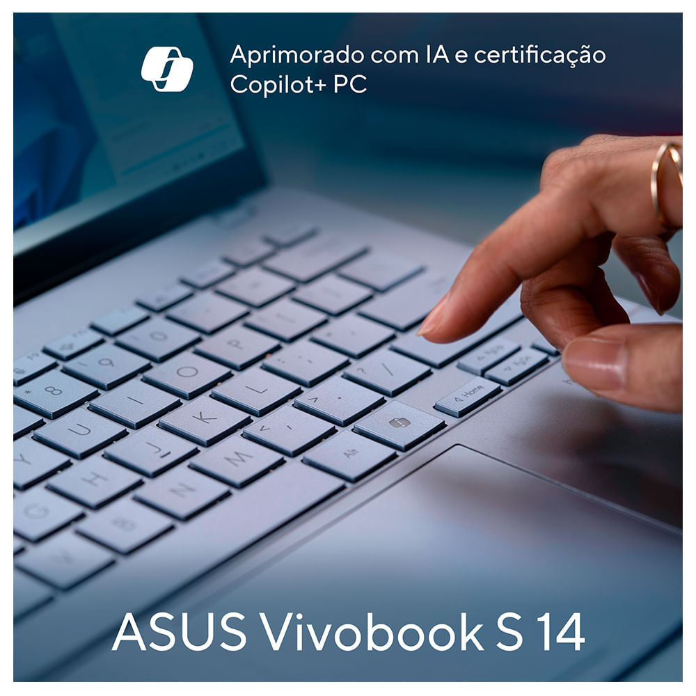 Notebook Asus VivoBook S 14, Core Ultra7 258V, 32GB, 1TB GB SSD, Tela de 14" OLED, Mist Blue - S5406SA-PP097W