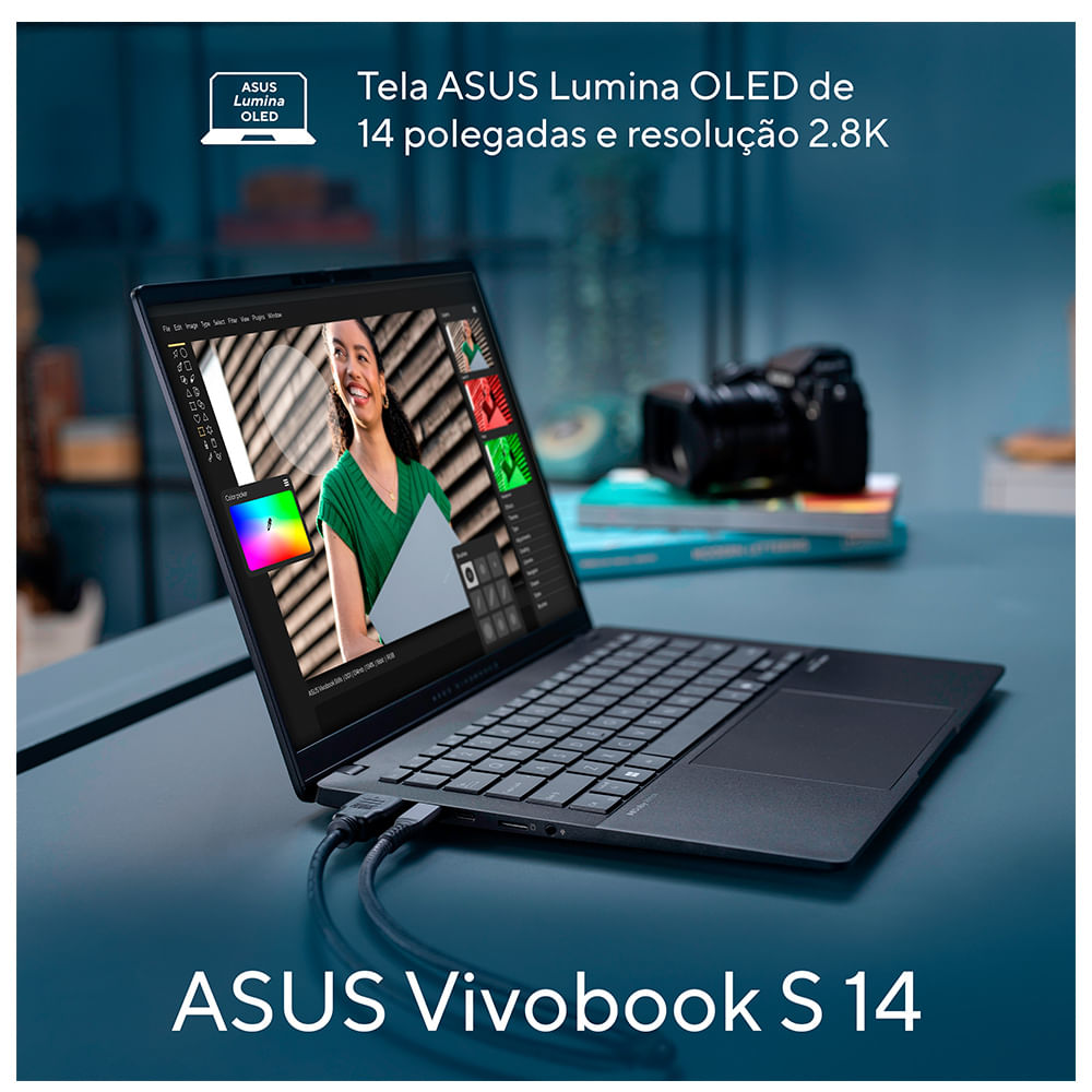Notebook Asus VivoBook S 14, Core Ultra7 258V, 32GB, 1TB GB SSD, Tela de 14" OLED, Mist Blue - S5406SA-PP097W