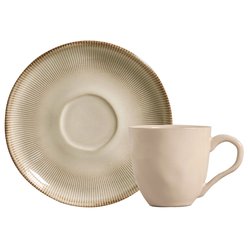 Conjunto Bio Raio com 06 Xícaras de Chá Orgânico 170ml com 06 Pires em Stoneware Geométrico - Porto Brasil
