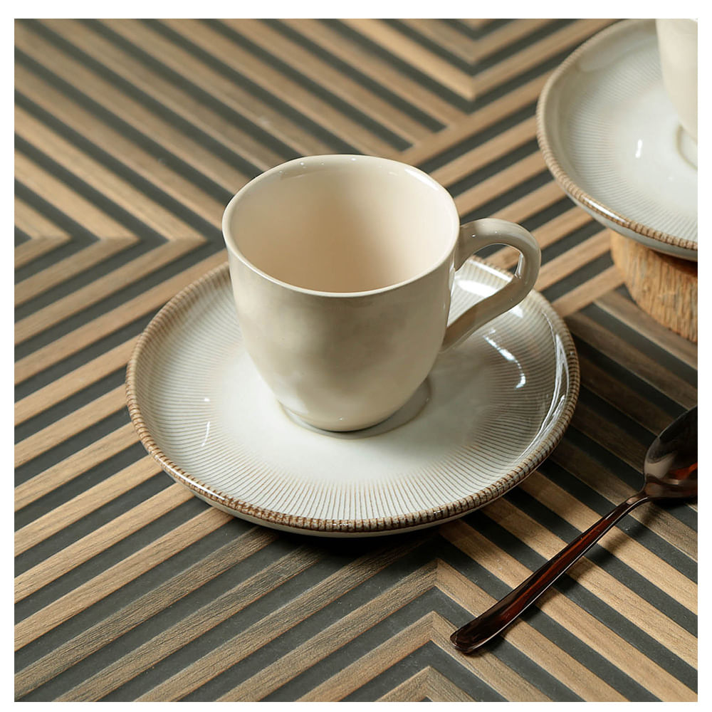 Conjunto Bio Raio com 06 Xícaras de Chá Orgânico 170ml com 06 Pires em Stoneware Geométrico - Porto Brasil