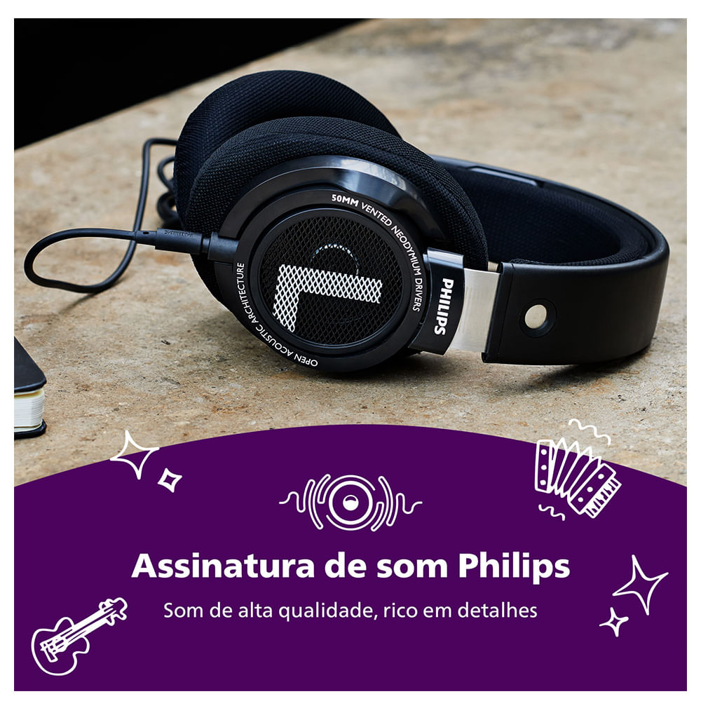 Fone de Ouvido com Fio Philips com alta definição em som Hi-FI estéreo e cabo com 3 metros SHP9500/00