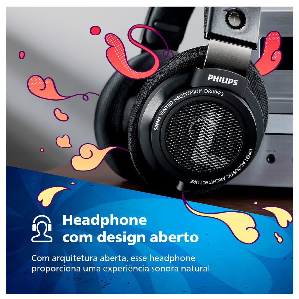 Fone de Ouvido com Fio Philips com alta definição em som Hi-FI estéreo e cabo com 3 metros SHP9500/00