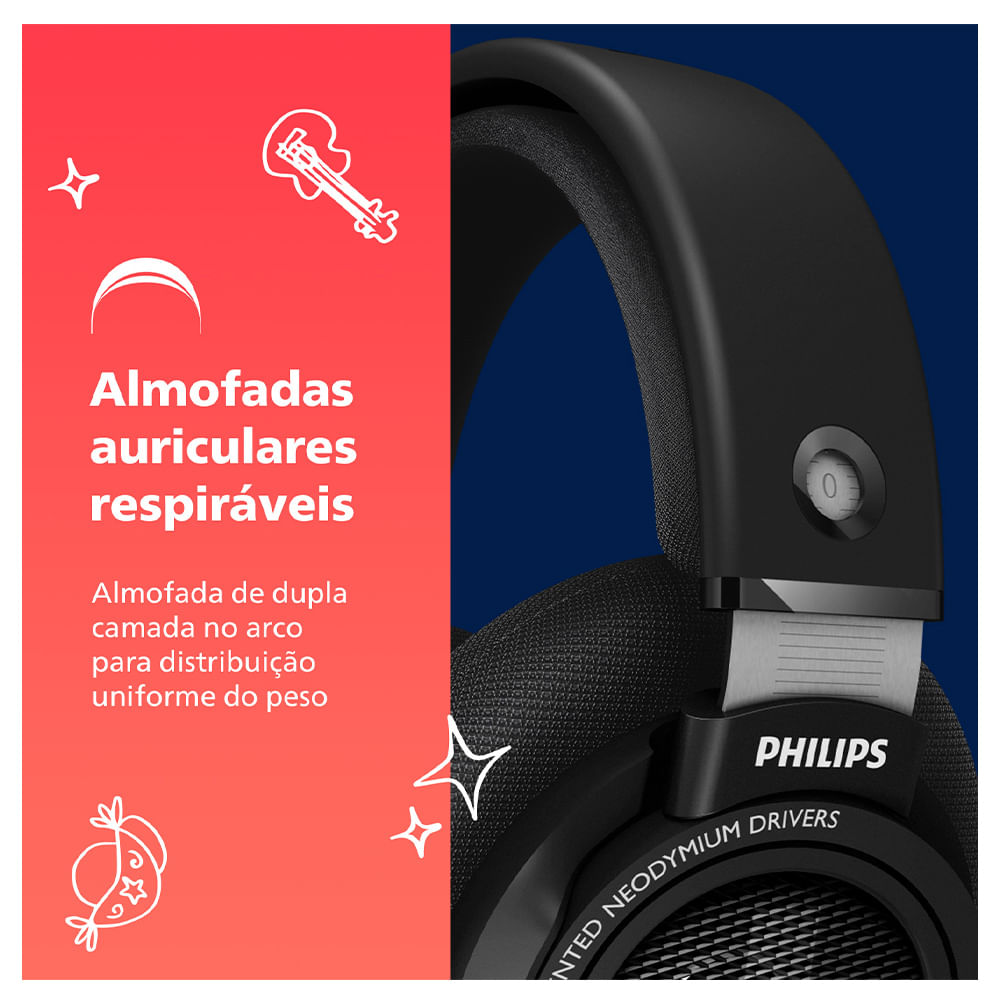 Fone de Ouvido com Fio Philips com alta definição em som Hi-FI estéreo e cabo com 3 metros SHP9500/00