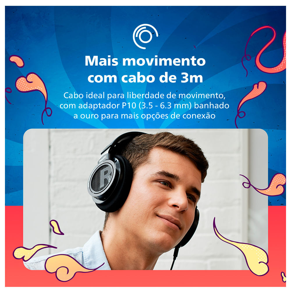 Fone de Ouvido com Fio Philips com alta definição em som Hi-FI estéreo e cabo com 3 metros SHP9500/00