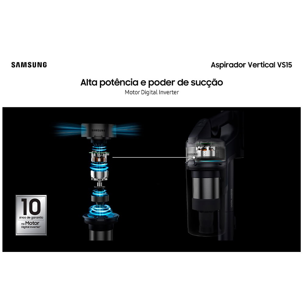 Aspirador de Pó Samsung Vertical sem fio Jet 65 Pet com Design Leve e Motor Digital Inverter