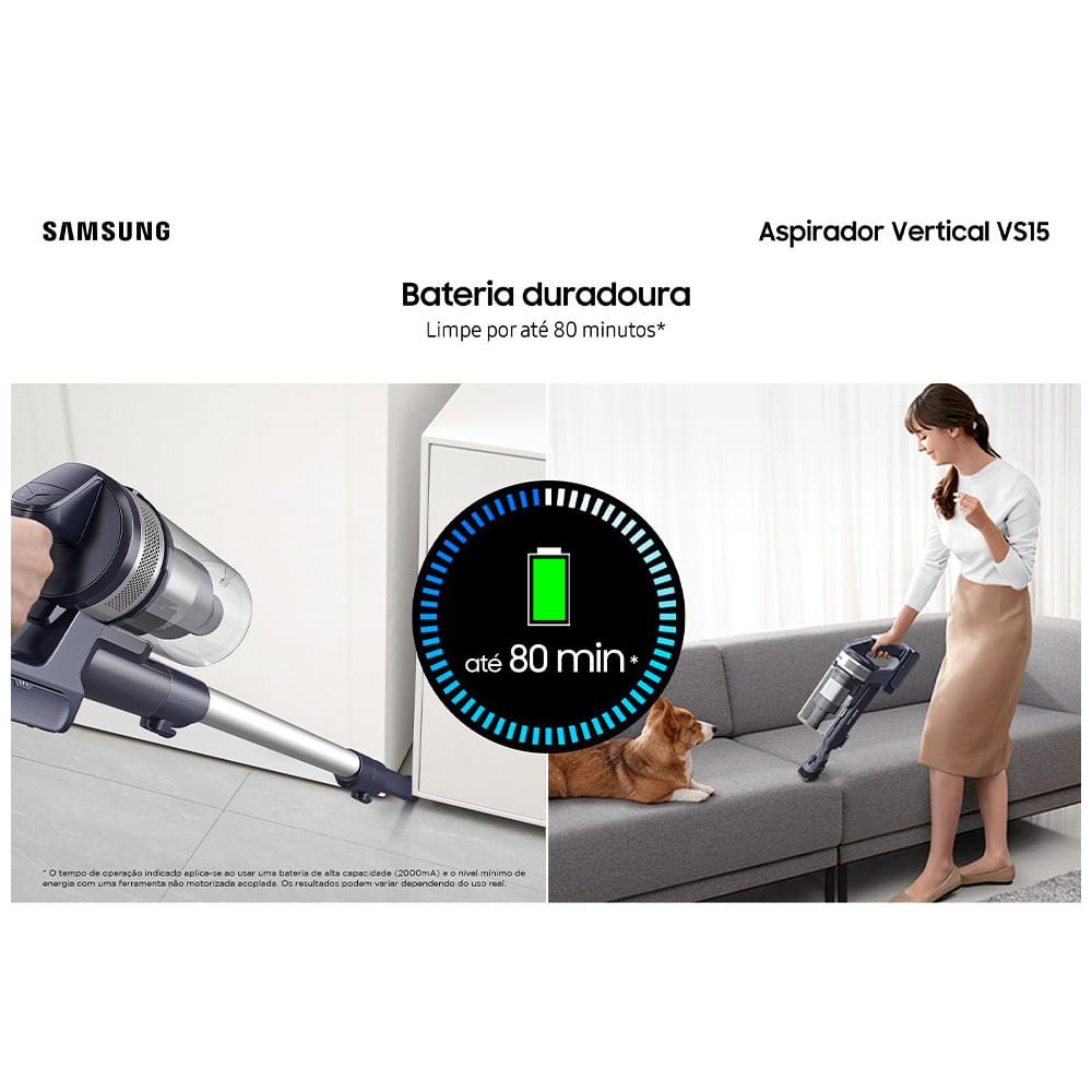 Aspirador de Pó Samsung Vertical sem fio Jet 65 Pet com Design Leve e Motor Digital Inverter