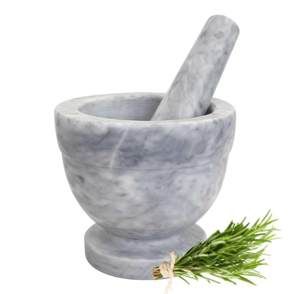 Pilão com Socador em Mármore Moagem Ervas Cozinha Decorativo