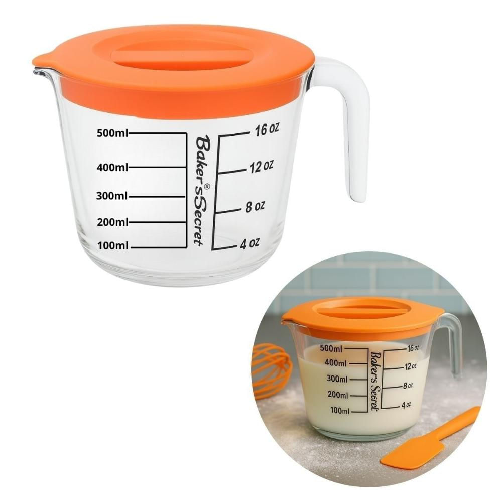 Jarra Medidora em Vidro Graduada 500ml com Tampa Cozinha