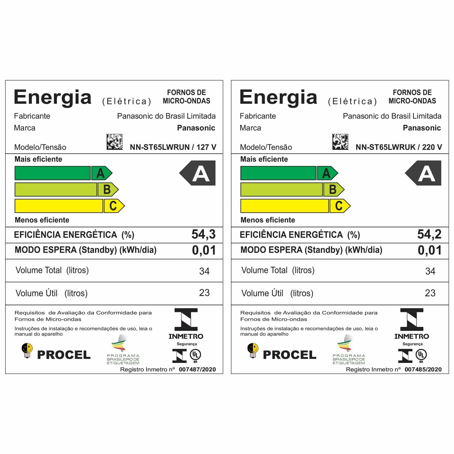 Micro-ondas de Mesa Panasonic com 34 Litros de Capacidade Branco - NN-ST65LWRUN