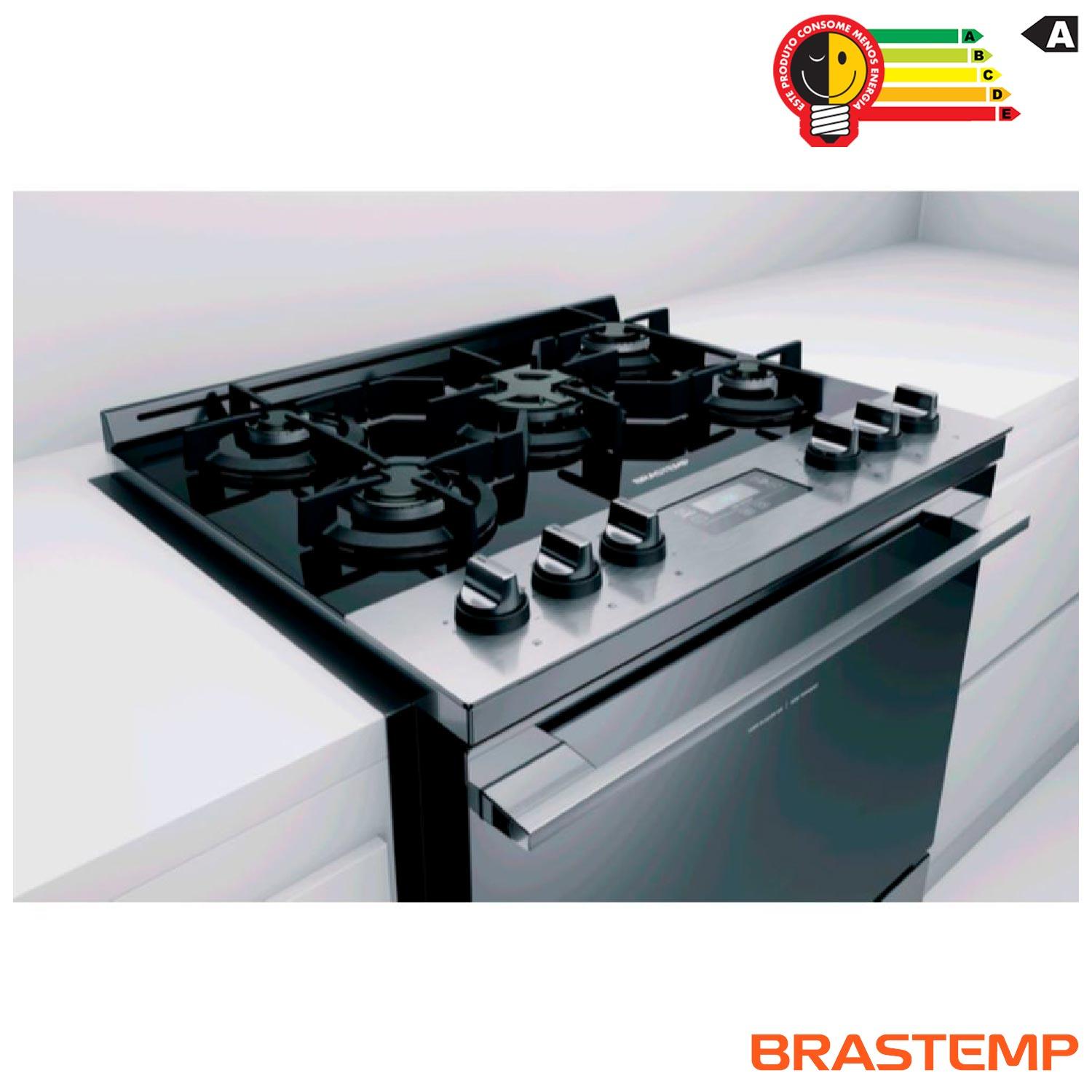 Fogão Brastemp 5 Bocas de Embutir Inox com Mesa de Vidro e Touch Timer com Autodesligamento - BYS5VCR